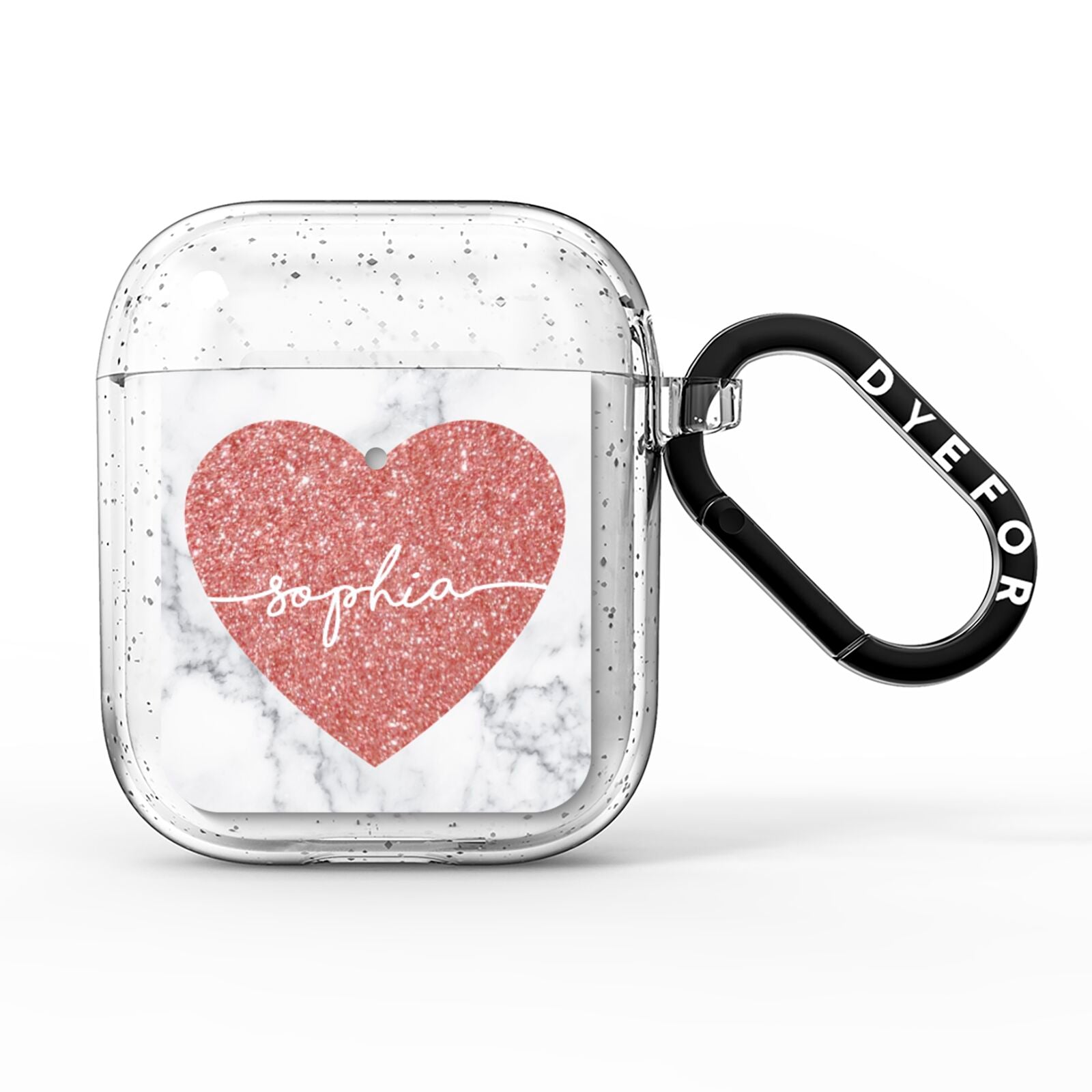 Marble Rose Gold Glitter Heart Personalised Name AirPods Glitter Case