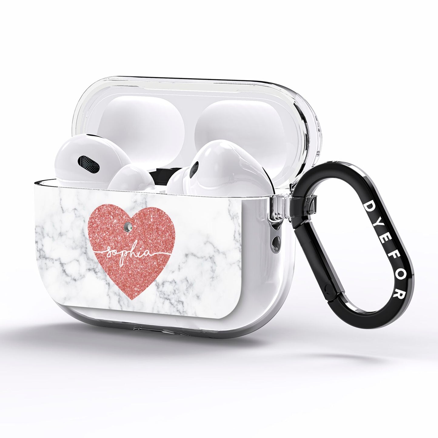 Marble Rose Gold Glitter Heart Personalised Name AirPods Pro Clear Case Side Image