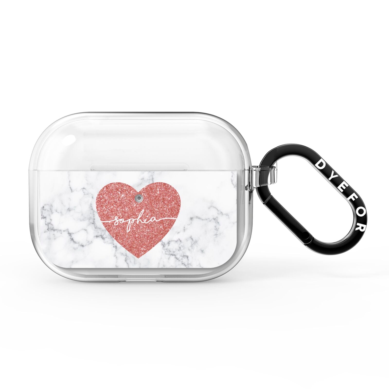 Marble Rose Gold Glitter Heart Personalised Name AirPods Pro Clear Case