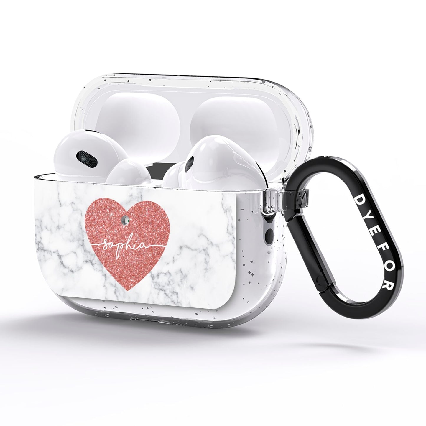 Marble Rose Gold Glitter Heart Personalised Name AirPods Pro Glitter Case Side Image
