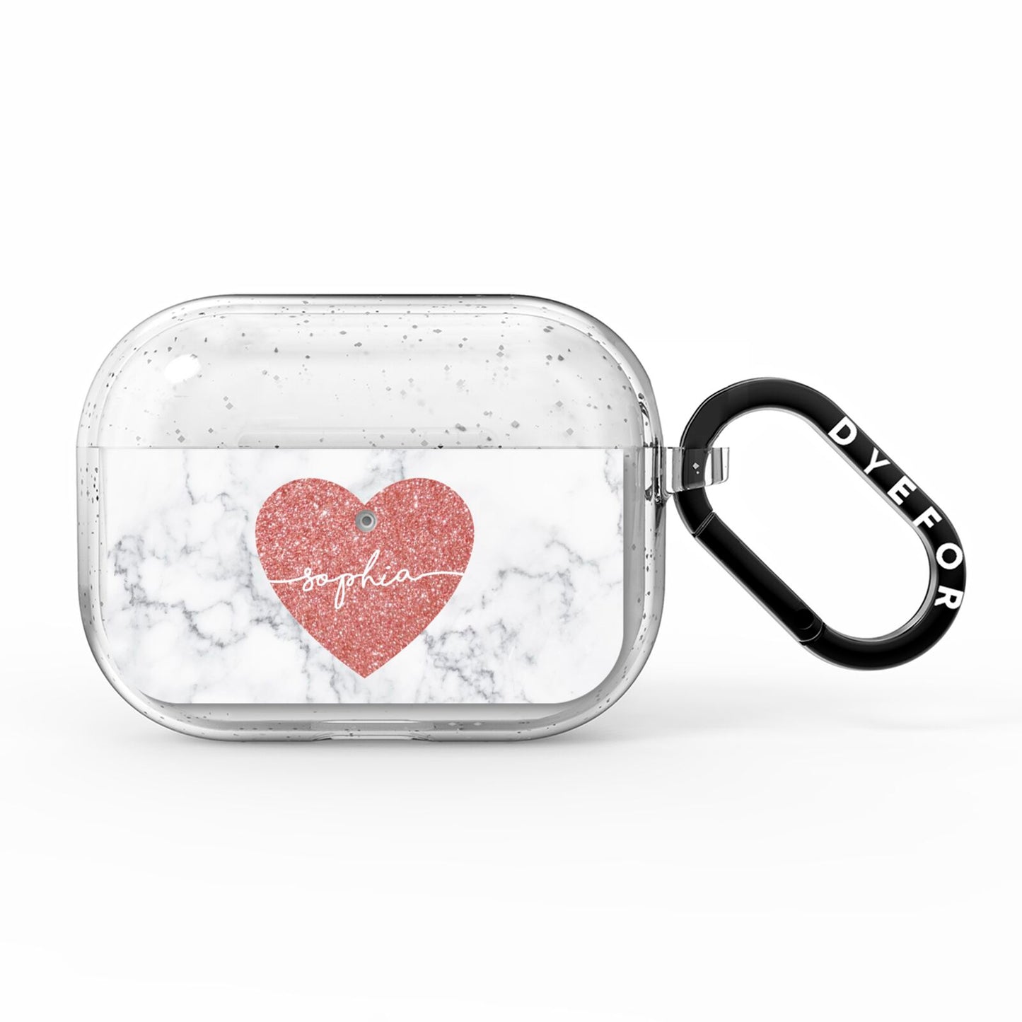 Marble Rose Gold Glitter Heart Personalised Name AirPods Pro Glitter Case