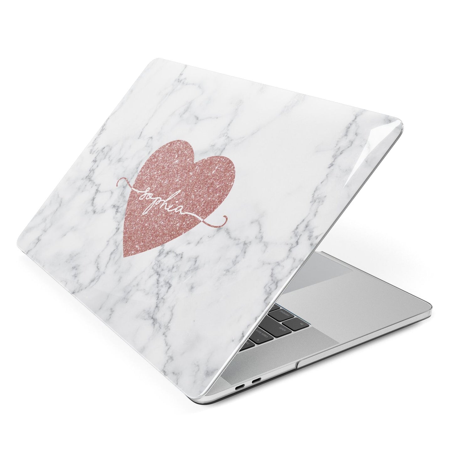 Marble Rose Gold Glitter Heart Personalised Name Apple MacBook Case Side View