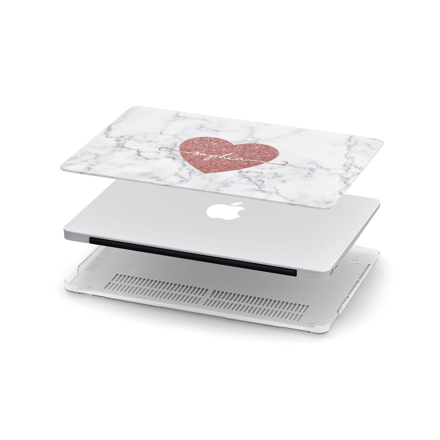 Marble Rose Gold Glitter Heart Personalised Name Apple MacBook Case in Detail