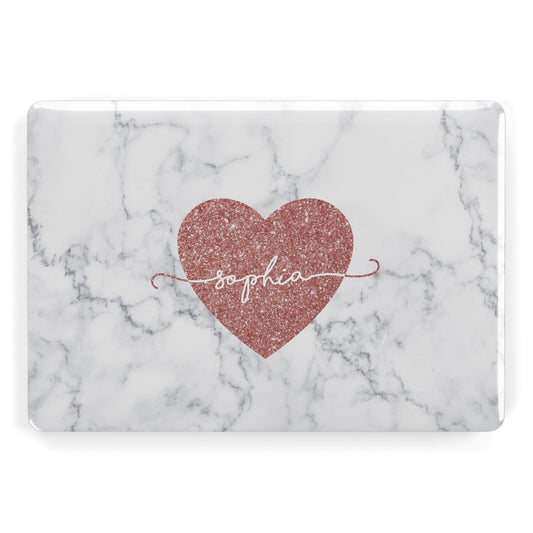 Marble Rose Gold Glitter Heart Personalised Name Apple MacBook Case