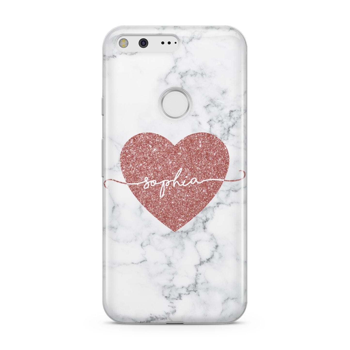 Marble Rose Gold Glitter Heart Personalised Name Google Pixel Case