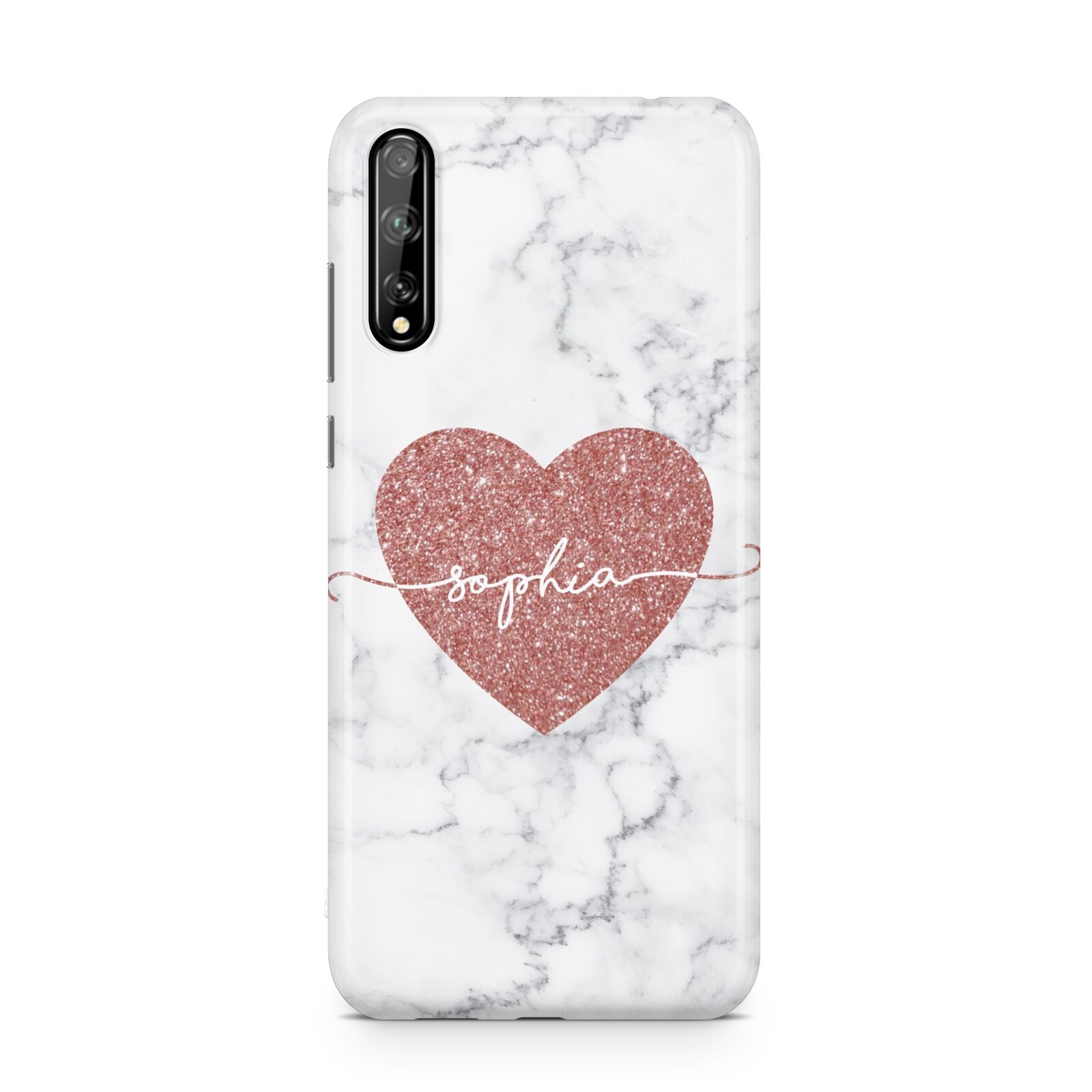 Marble Rose Gold Glitter Heart Personalised Name Huawei Enjoy 10s Phone Case