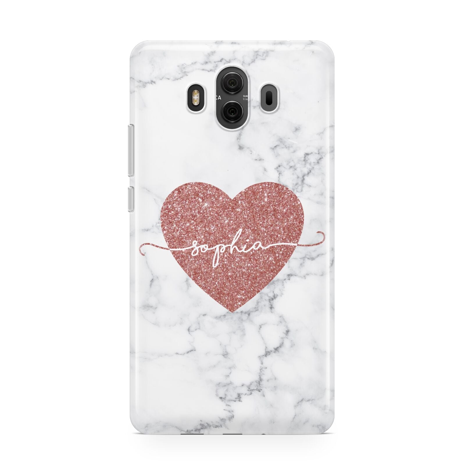 Marble Rose Gold Glitter Heart Personalised Name Huawei Mate 10 Protective Phone Case