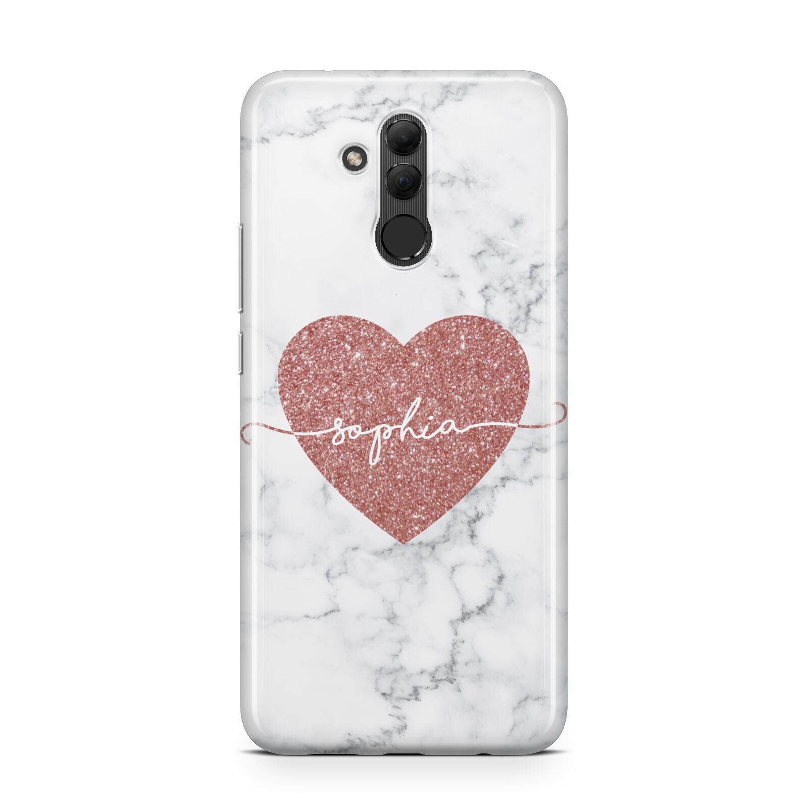 Marble Rose Gold Glitter Heart Personalised Name Huawei Mate 20 Lite