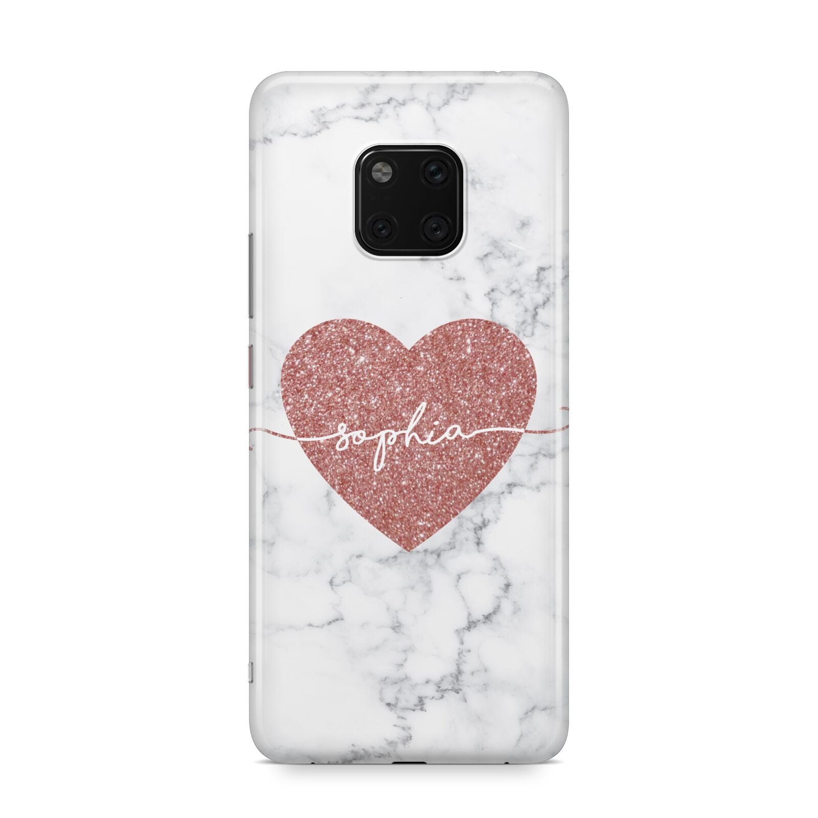 Marble Rose Gold Glitter Heart Personalised Name Huawei Mate 20 Pro Phone Case