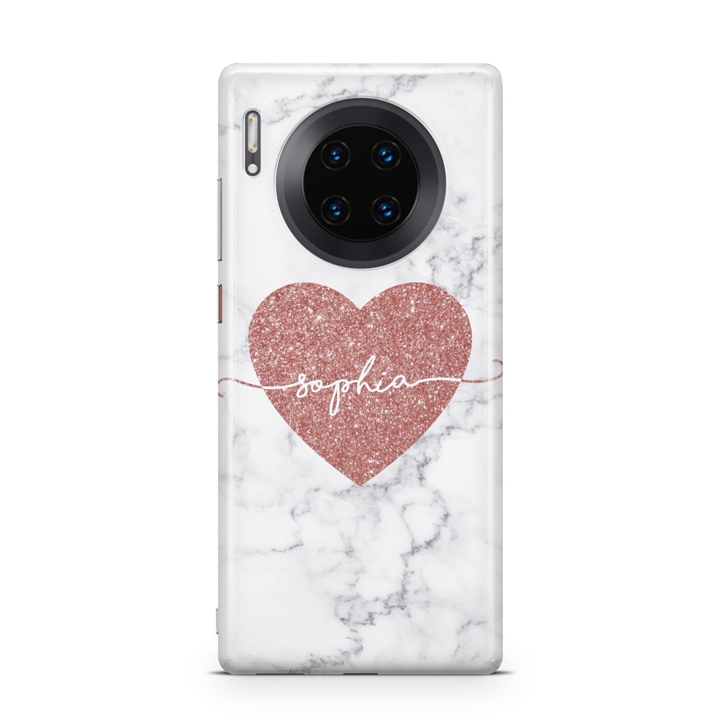 Marble Rose Gold Glitter Heart Personalised Name Huawei Mate 30 Pro Phone Case