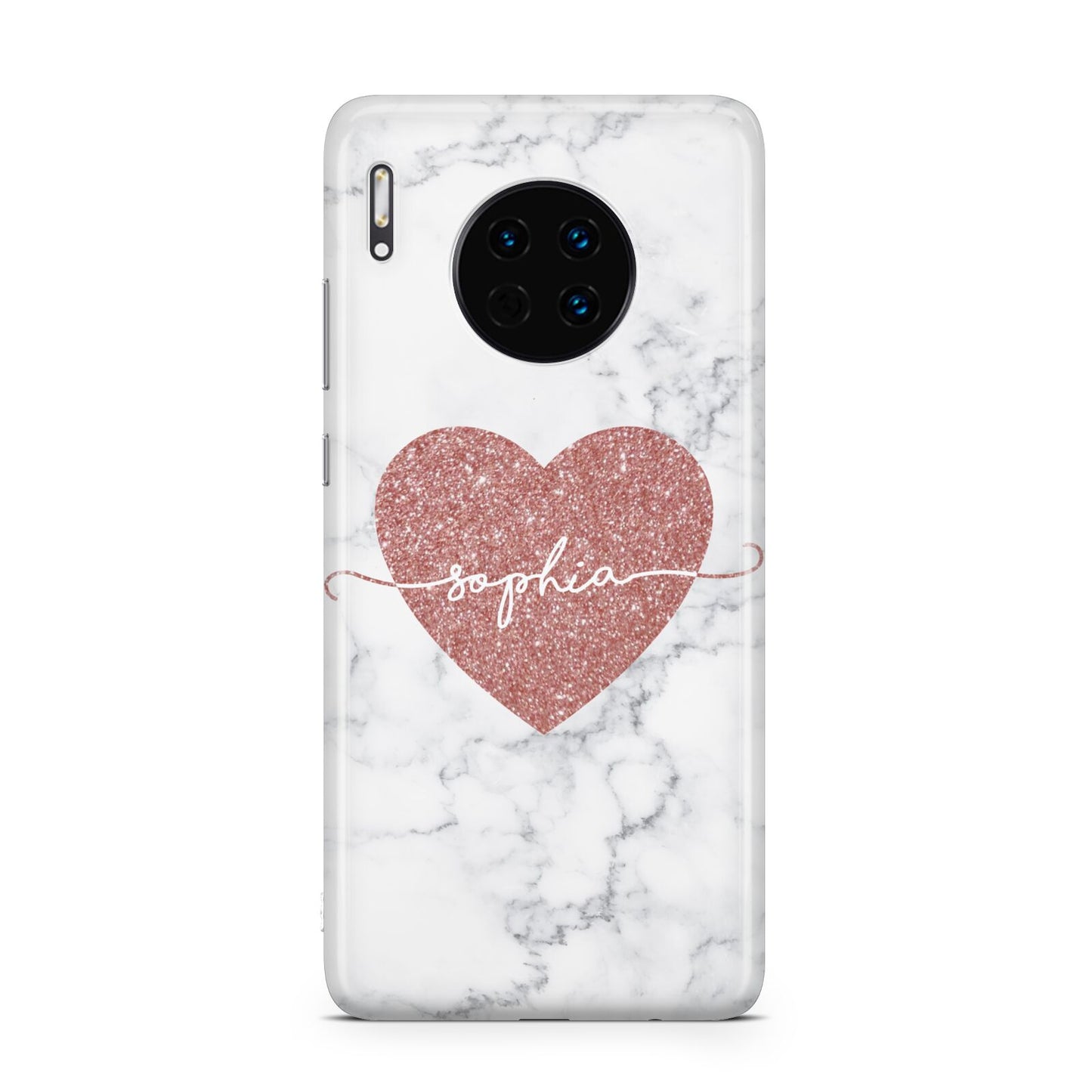 Marble Rose Gold Glitter Heart Personalised Name Huawei Mate 30