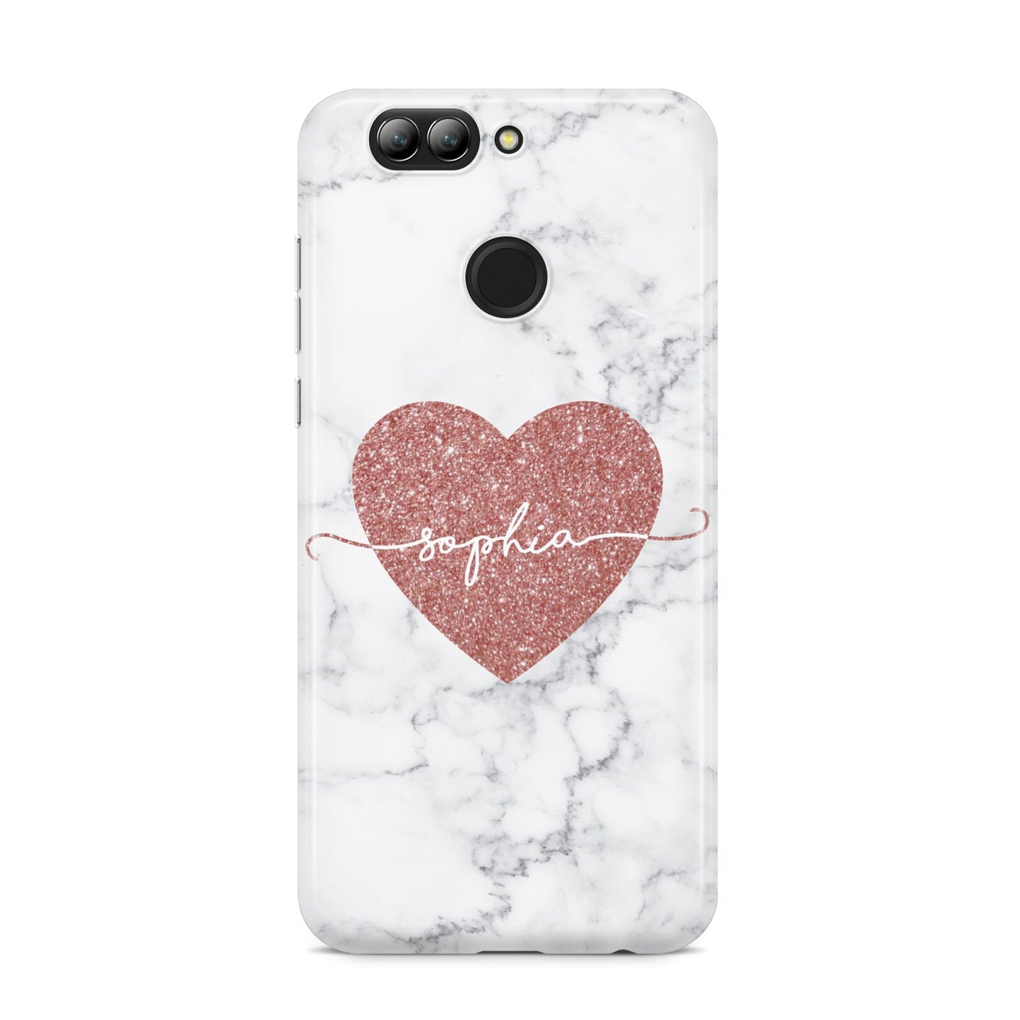 Marble Rose Gold Glitter Heart Personalised Name Huawei Nova 2s Phone Case