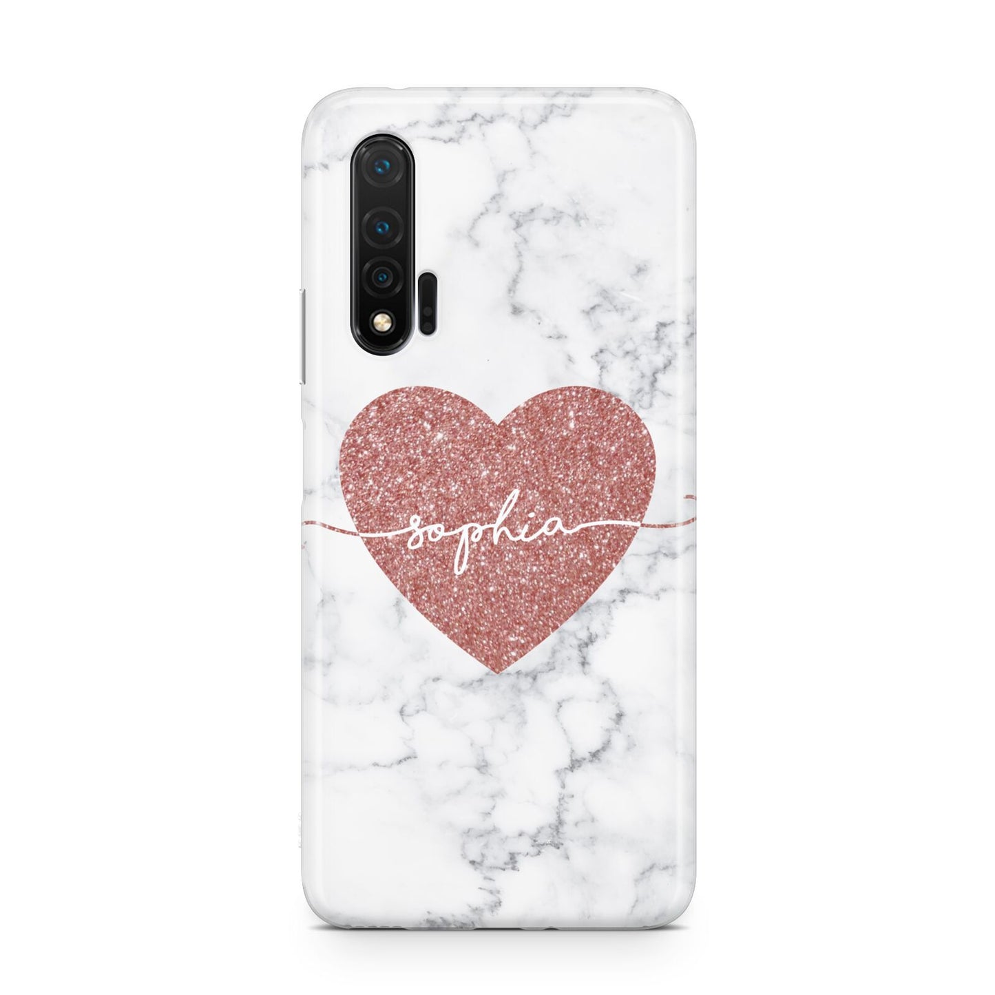 Marble Rose Gold Glitter Heart Personalised Name Huawei Nova 6 Phone Case