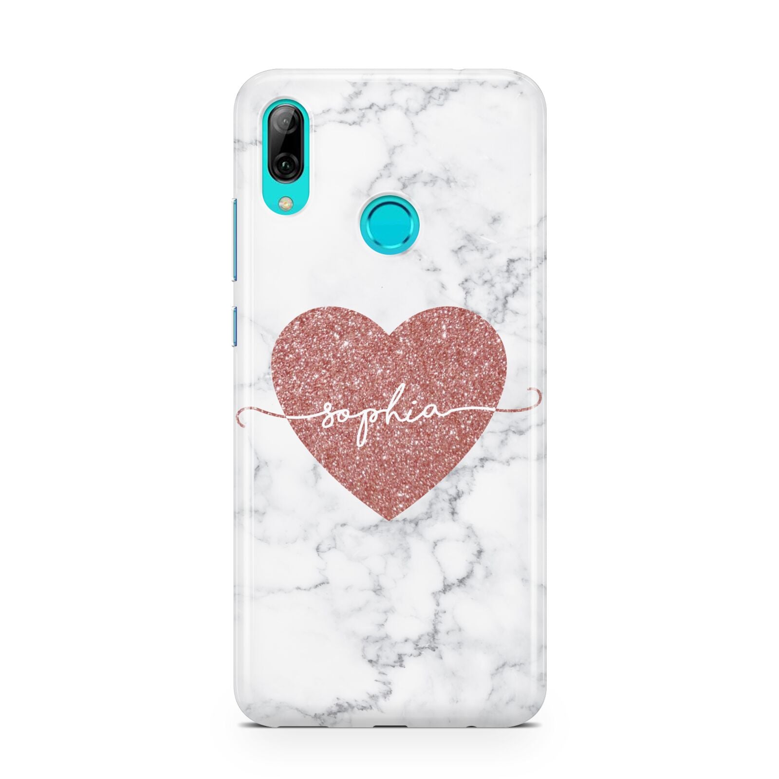 Marble Rose Gold Glitter Heart Personalised Name Huawei P Smart 2019 Case