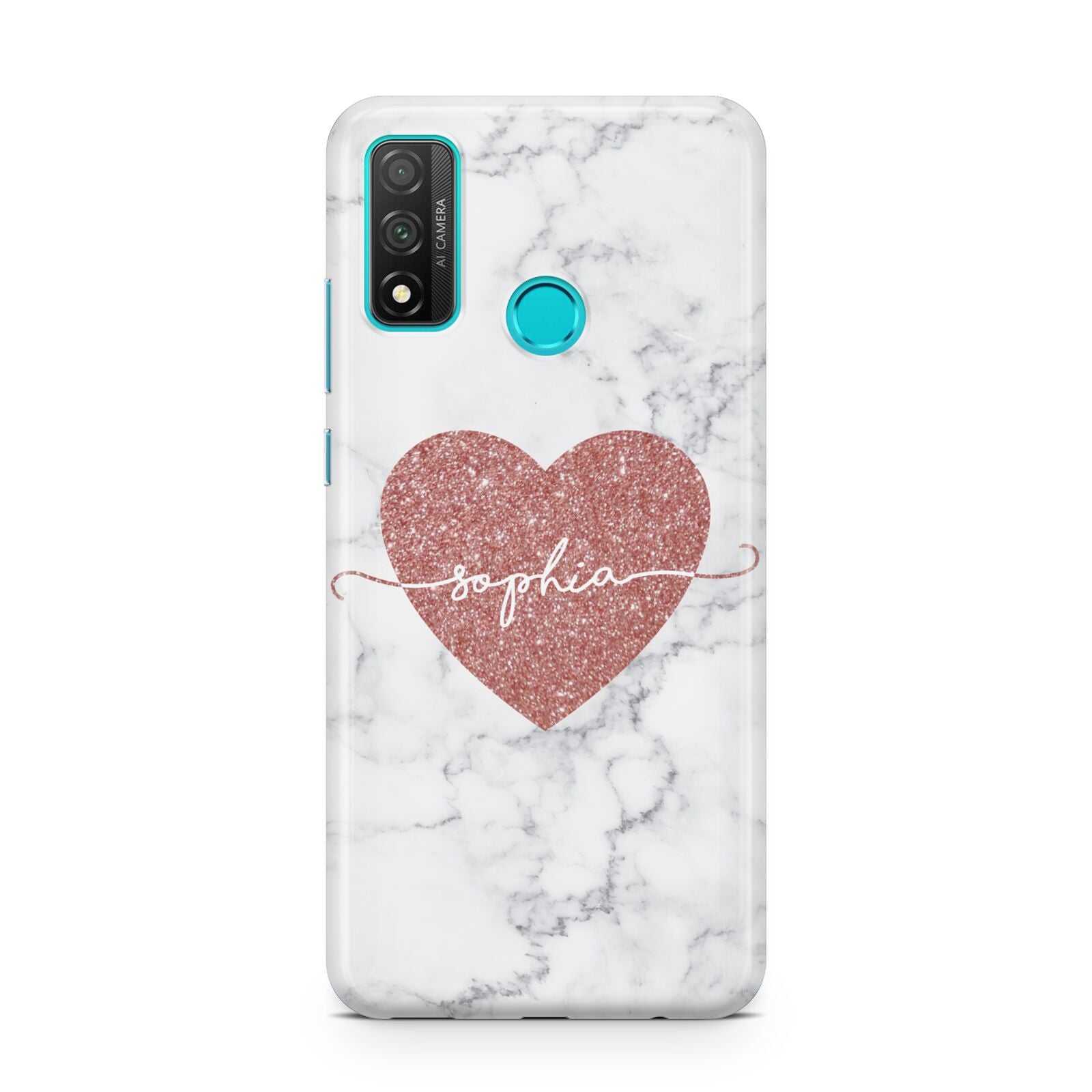 Marble Rose Gold Glitter Heart Personalised Name Huawei P Smart 2020