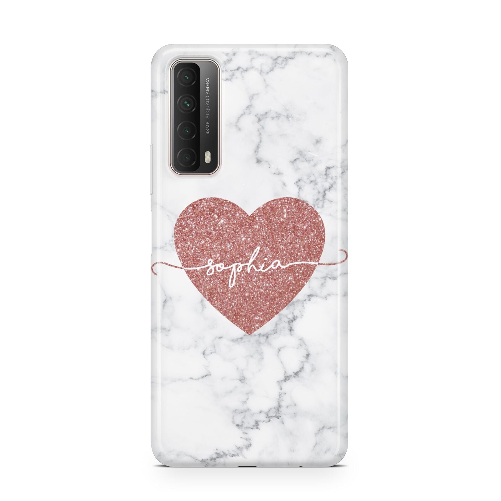 Marble Rose Gold Glitter Heart Personalised Name Huawei P Smart 2021