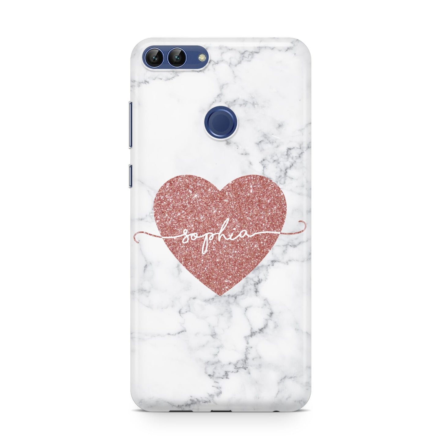 Marble Rose Gold Glitter Heart Personalised Name Huawei P Smart Case