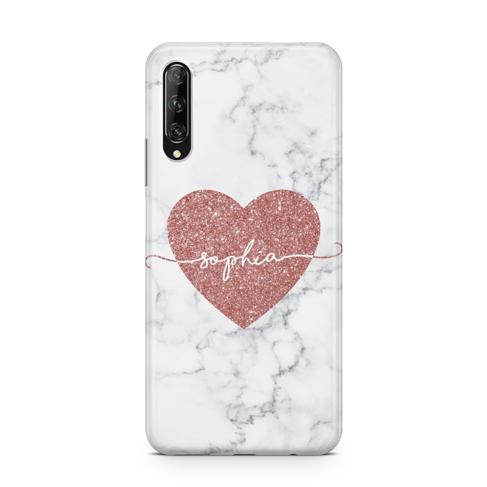 Marble Rose Gold Glitter Heart Personalised Name Huawei P Smart Pro 2019