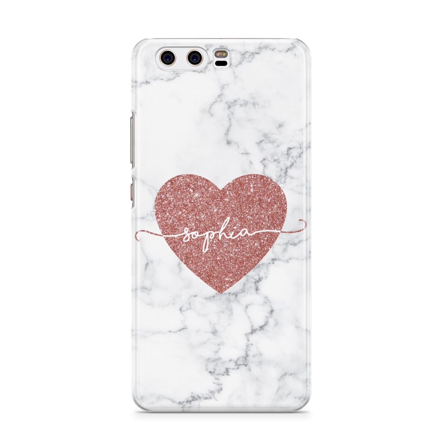 Marble Rose Gold Glitter Heart Personalised Name Huawei P10 Phone Case