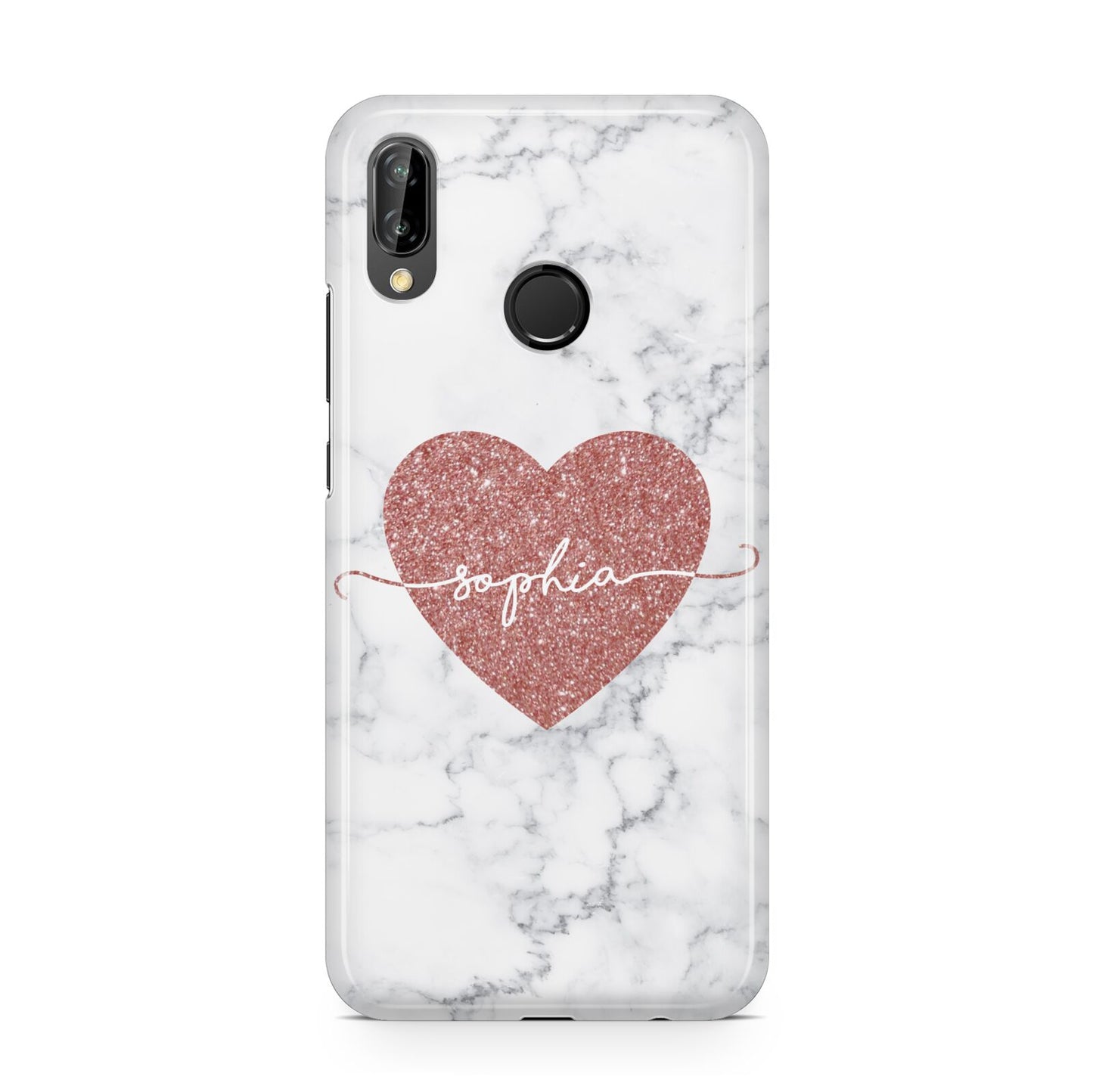 Marble Rose Gold Glitter Heart Personalised Name Huawei P20 Lite Phone Case