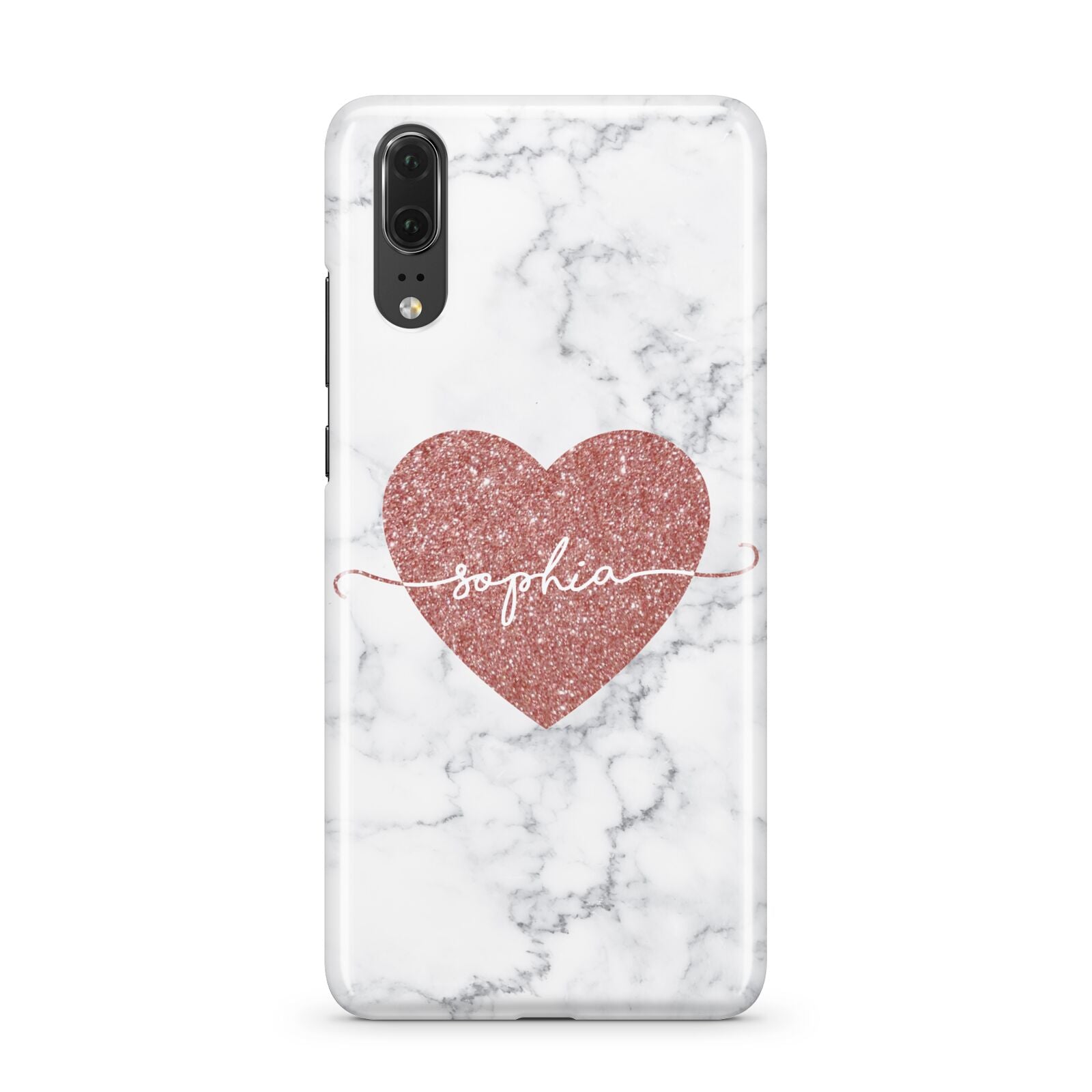 Marble Rose Gold Glitter Heart Personalised Name Huawei P20 Phone Case