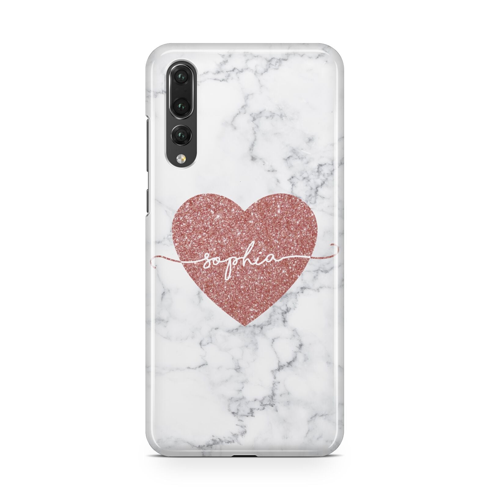 Marble Rose Gold Glitter Heart Personalised Name Huawei P20 Pro Phone Case