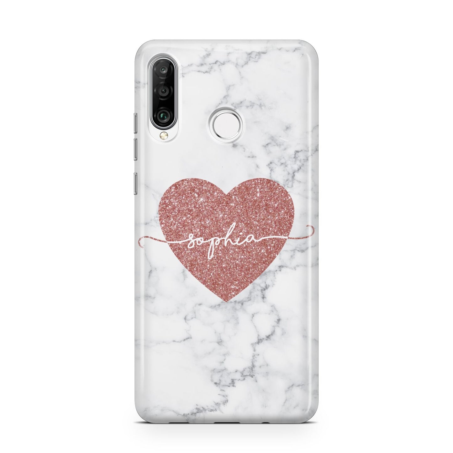 Marble Rose Gold Glitter Heart Personalised Name Huawei P30 Lite Phone Case