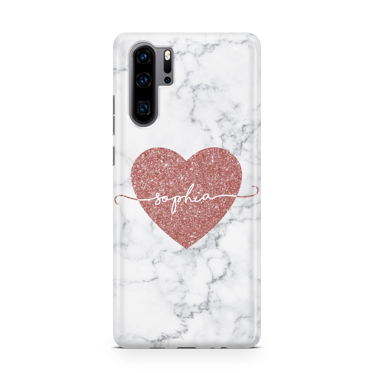 Marble Rose Gold Glitter Heart Personalised Name Huawei P30 Pro Phone Case