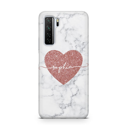 Marble Rose Gold Glitter Heart Personalised Name Huawei P40 Lite 5G Phone Case