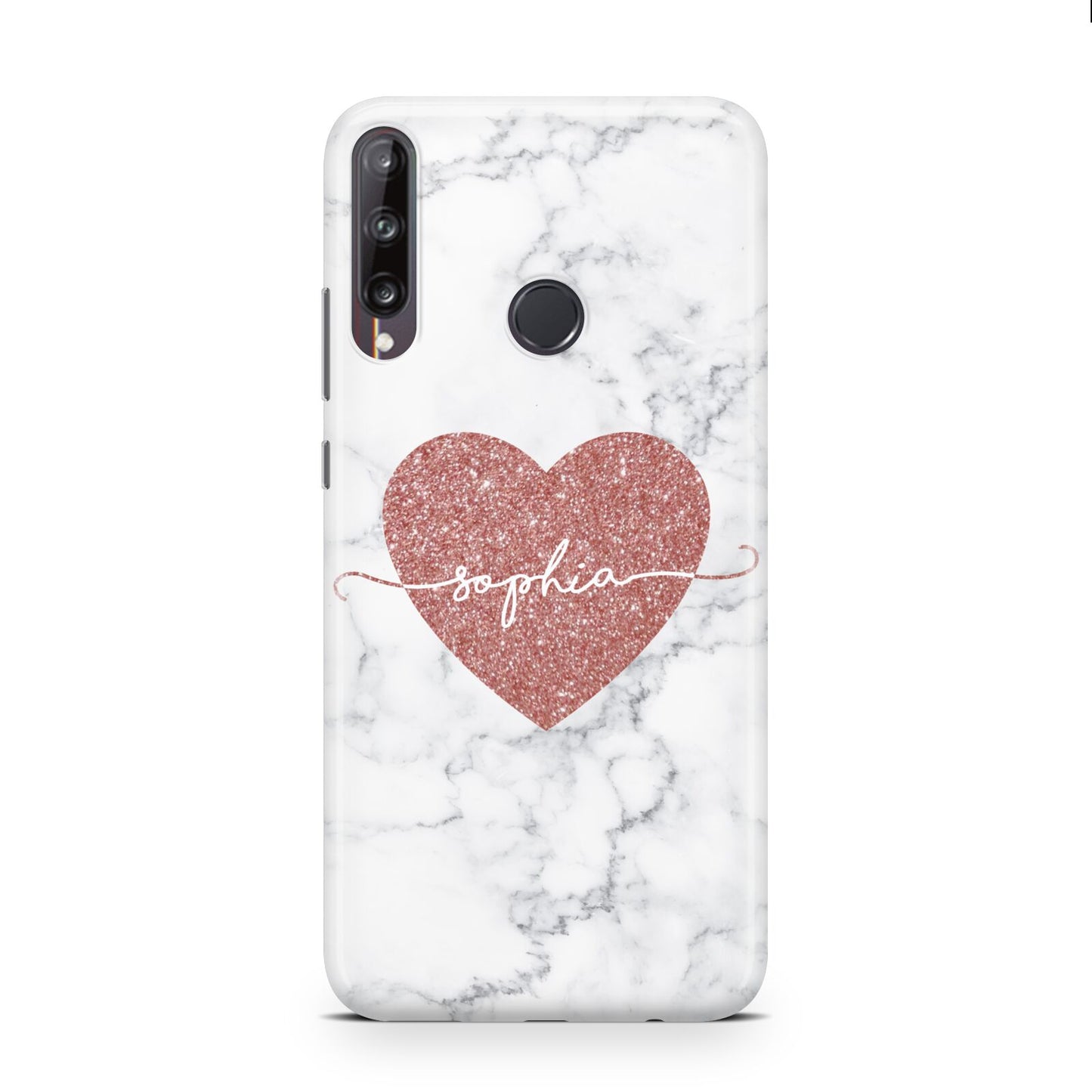 Marble Rose Gold Glitter Heart Personalised Name Huawei P40 Lite E Phone Case