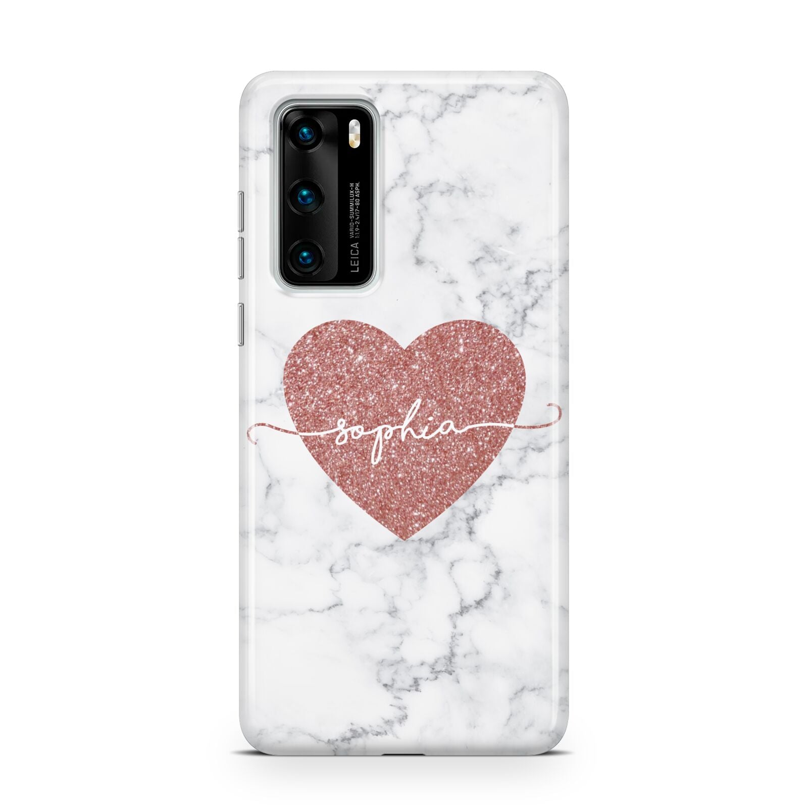 Marble Rose Gold Glitter Heart Personalised Name Huawei P40 Phone Case