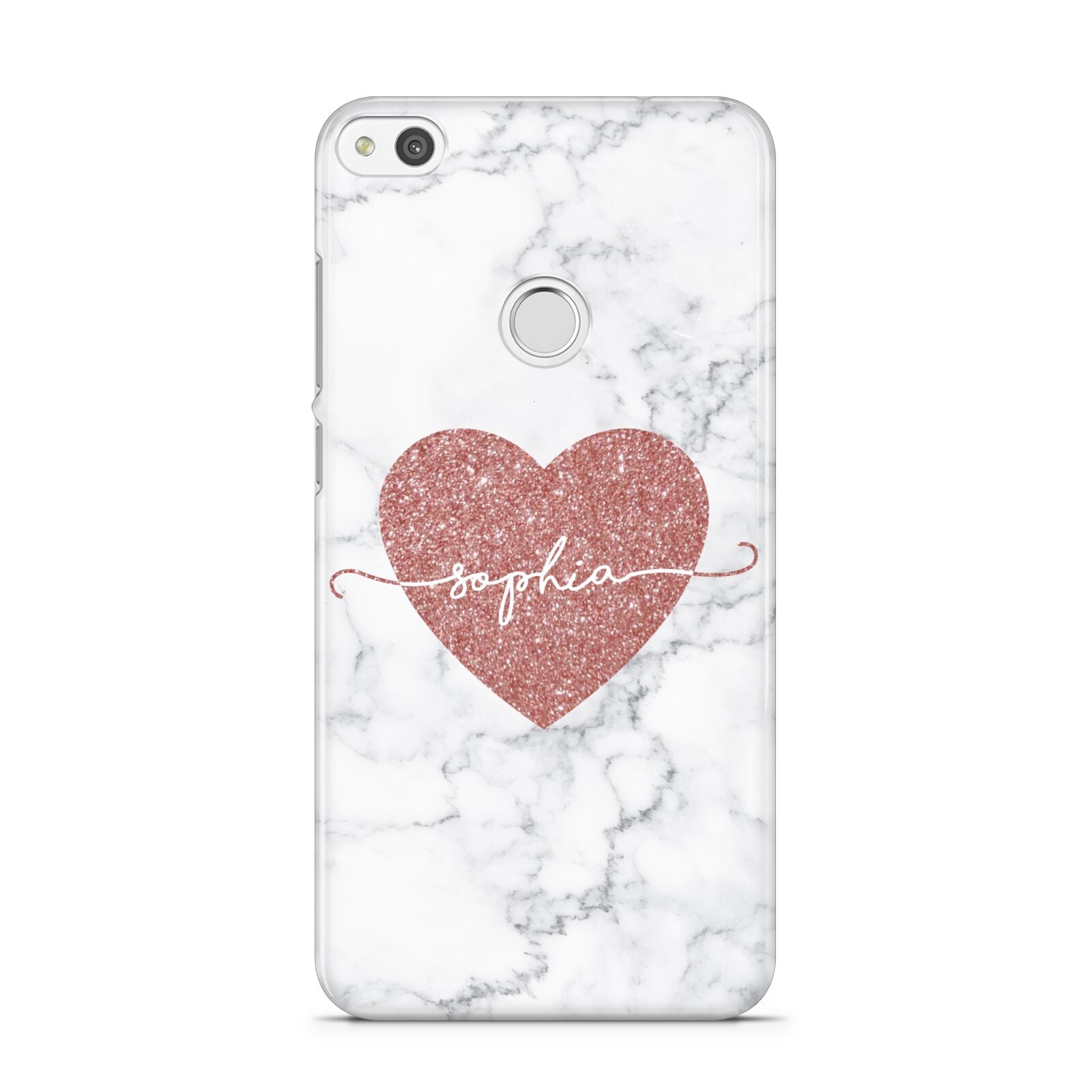 Marble Rose Gold Glitter Heart Personalised Name Huawei P8 Lite Case