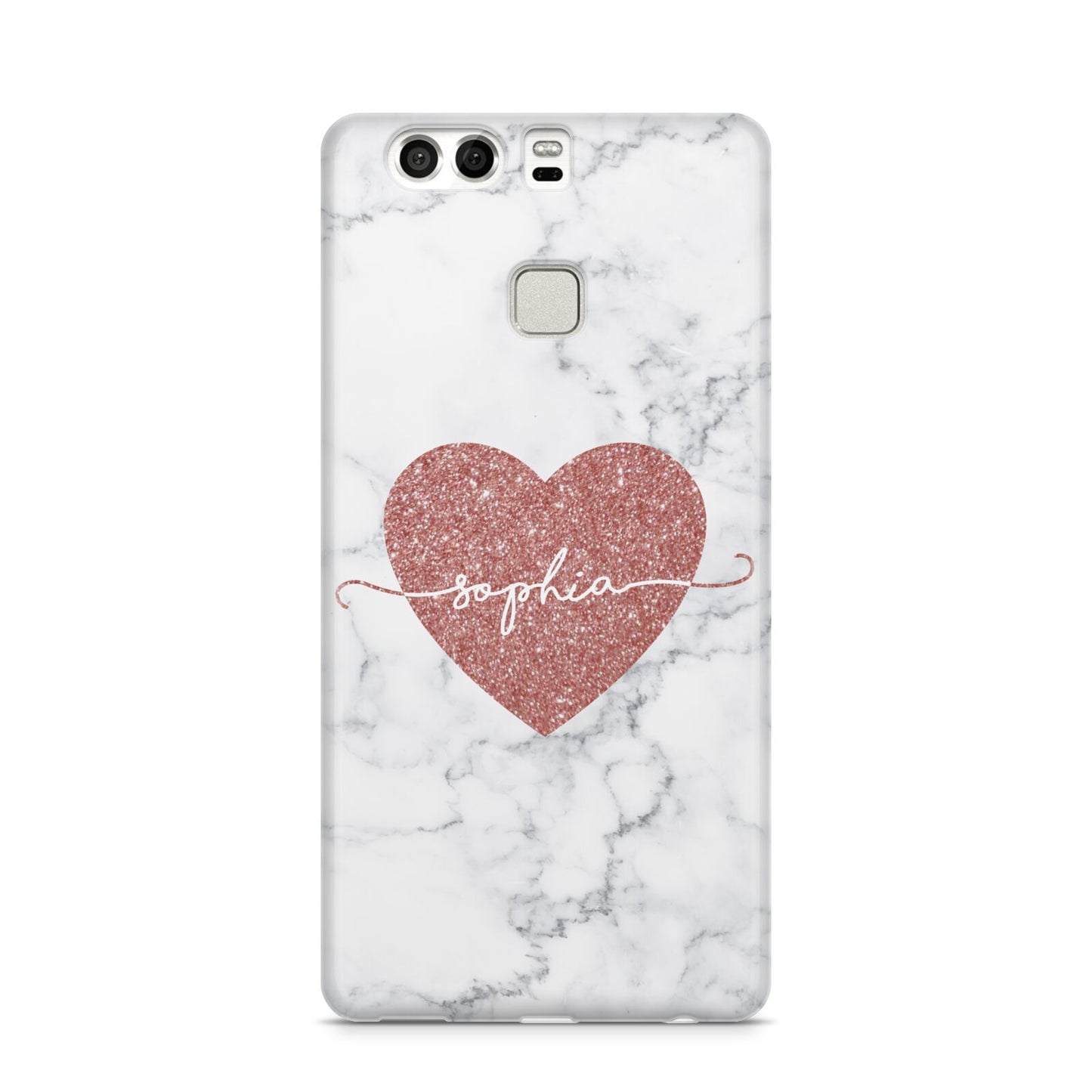 Marble Rose Gold Glitter Heart Personalised Name Huawei P9 Case