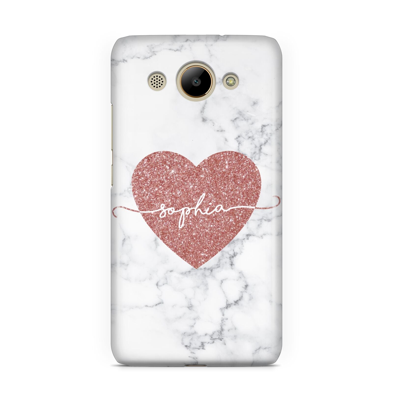 Marble Rose Gold Glitter Heart Personalised Name Huawei Y3 2017