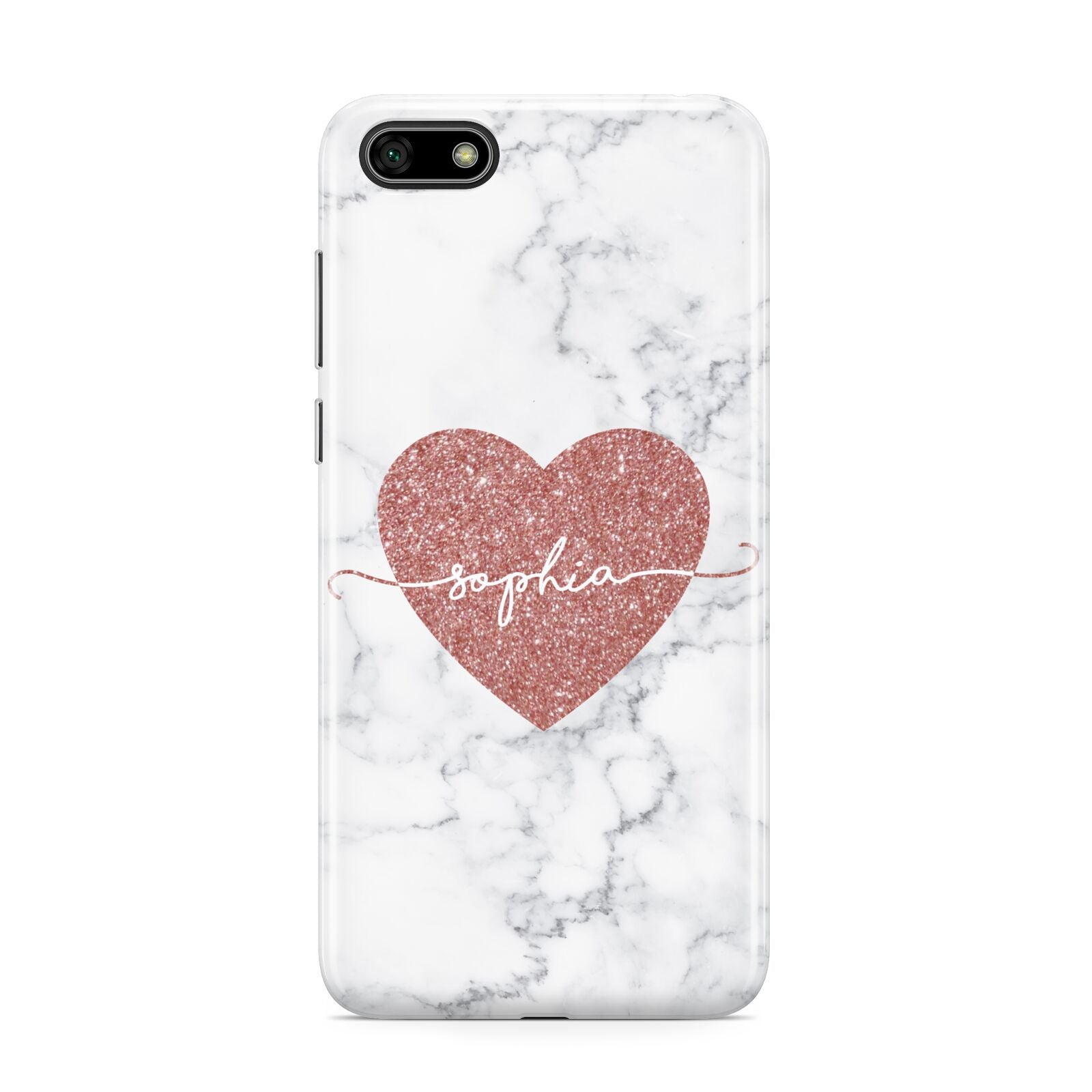 Marble Rose Gold Glitter Heart Personalised Name Huawei Y5 Prime 2018 Phone Case