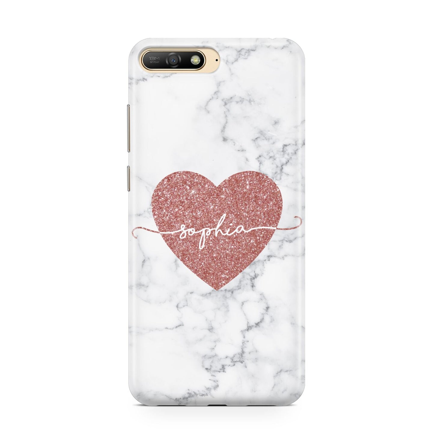 Marble Rose Gold Glitter Heart Personalised Name Huawei Y6 2018