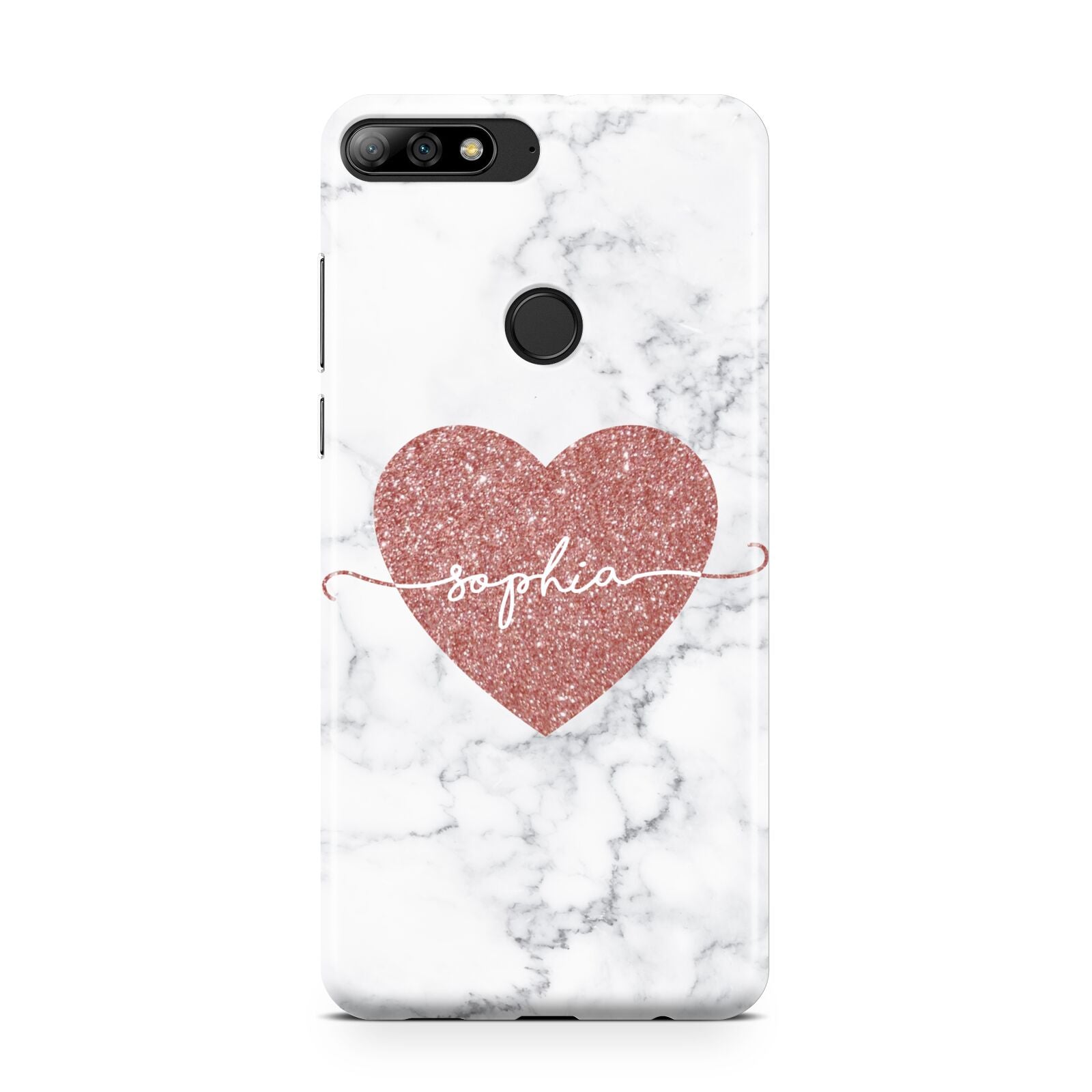 Marble Rose Gold Glitter Heart Personalised Name Huawei Y7 2018