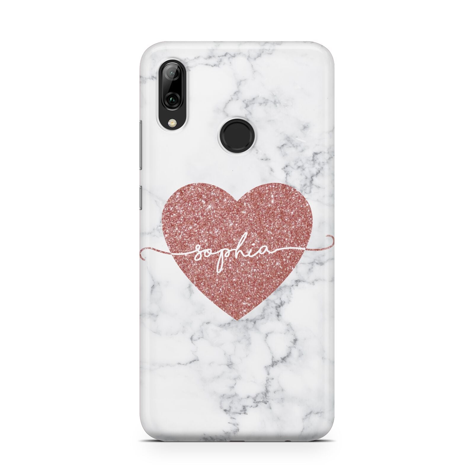 Marble Rose Gold Glitter Heart Personalised Name Huawei Y7 2019