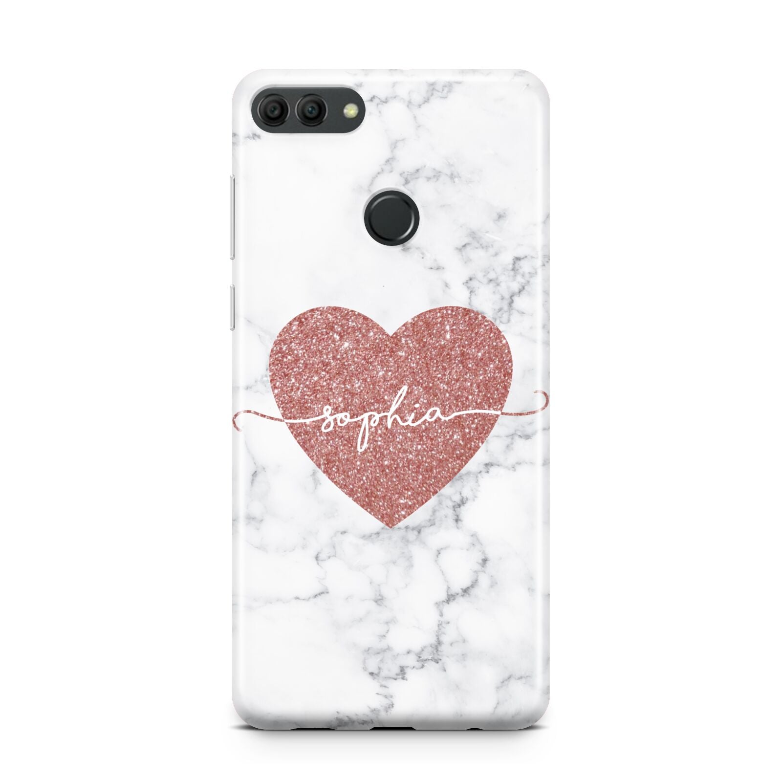 Marble Rose Gold Glitter Heart Personalised Name Huawei Y9 2018