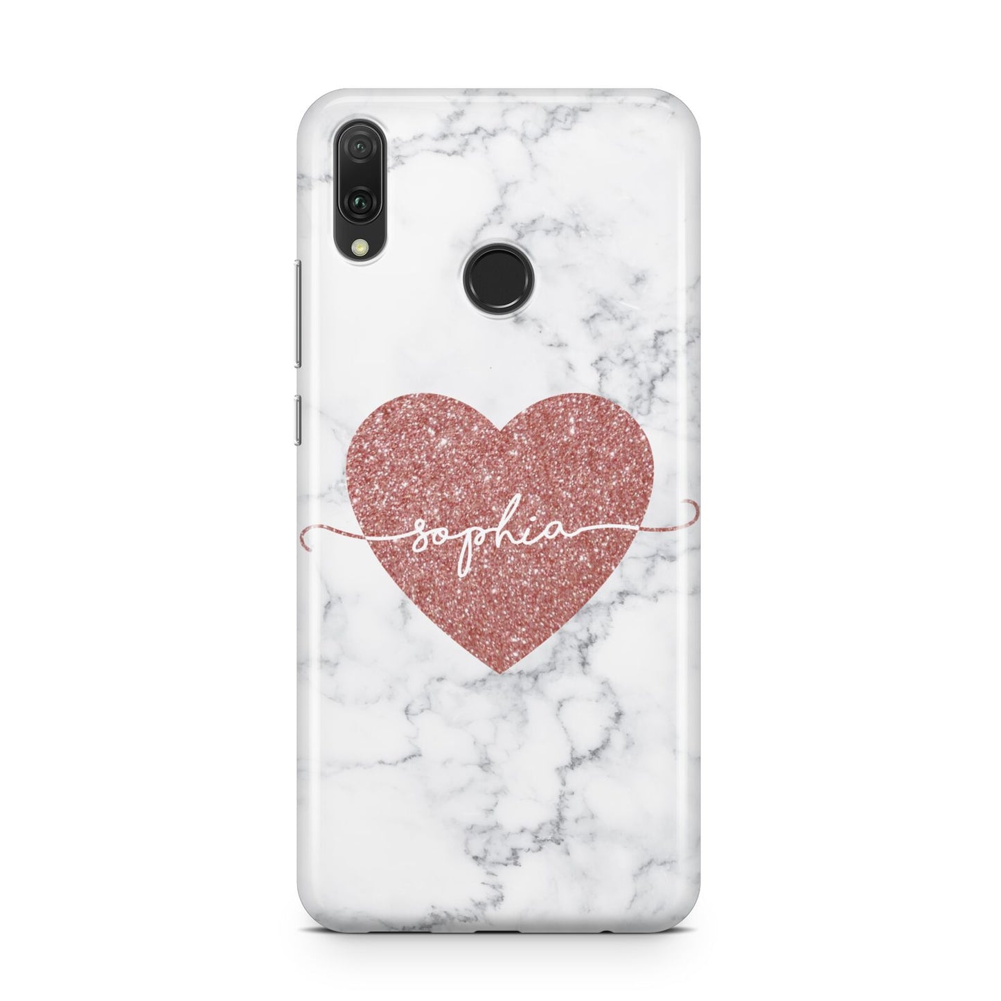 Marble Rose Gold Glitter Heart Personalised Name Huawei Y9 2019