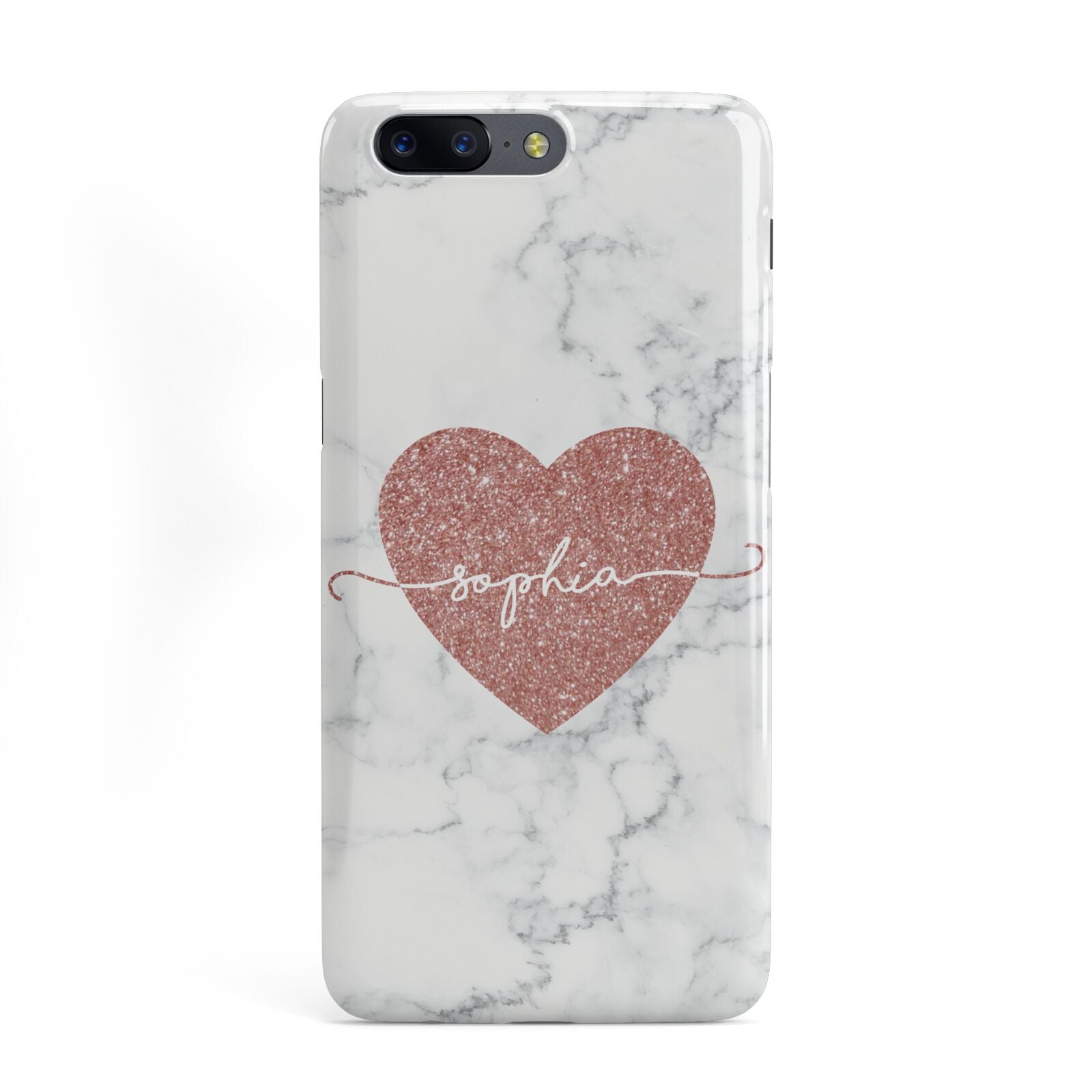 Marble Rose Gold Glitter Heart Personalised Name OnePlus Case