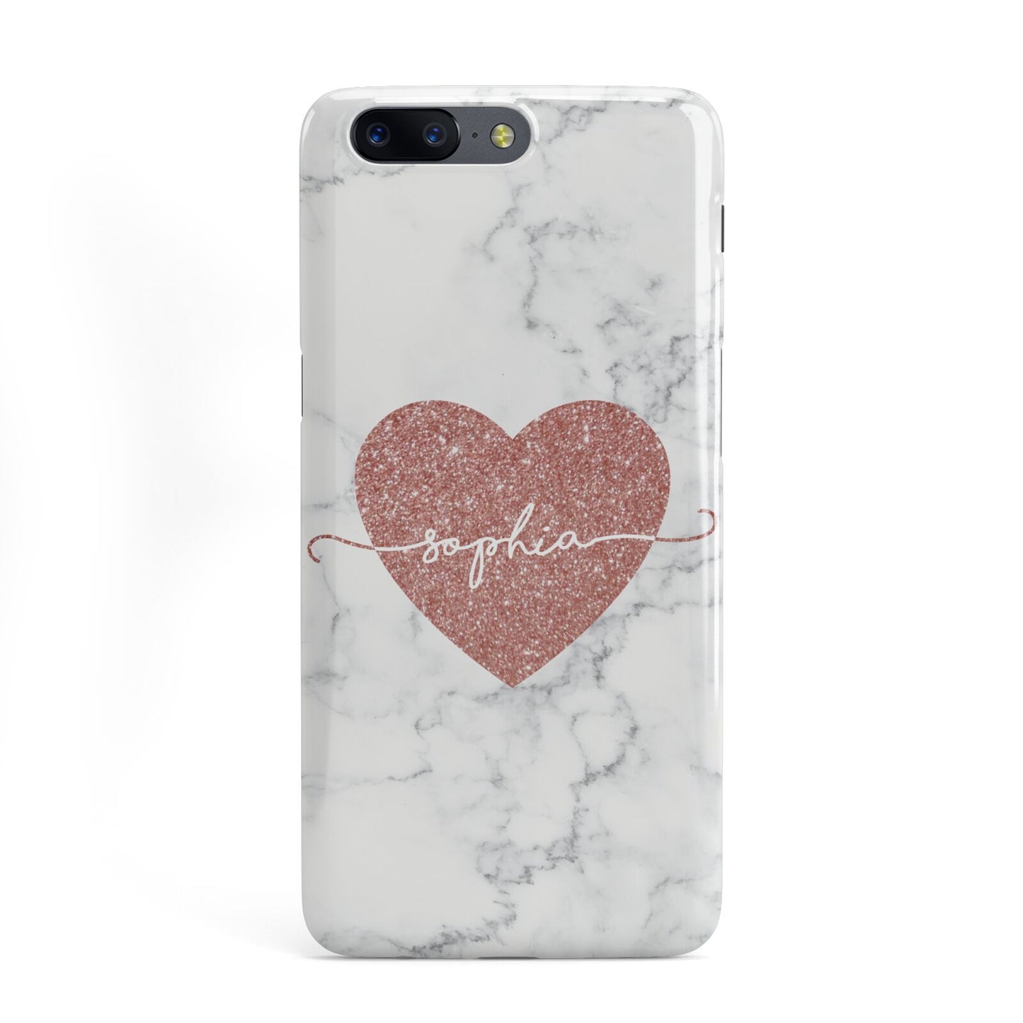 Clear Marble Rose Gold Glitter Heart Personalised Name OnePlus Case