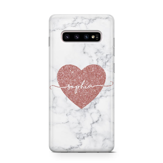 Marble Rose Gold Glitter Heart Personalised Name Protective Samsung Galaxy Case