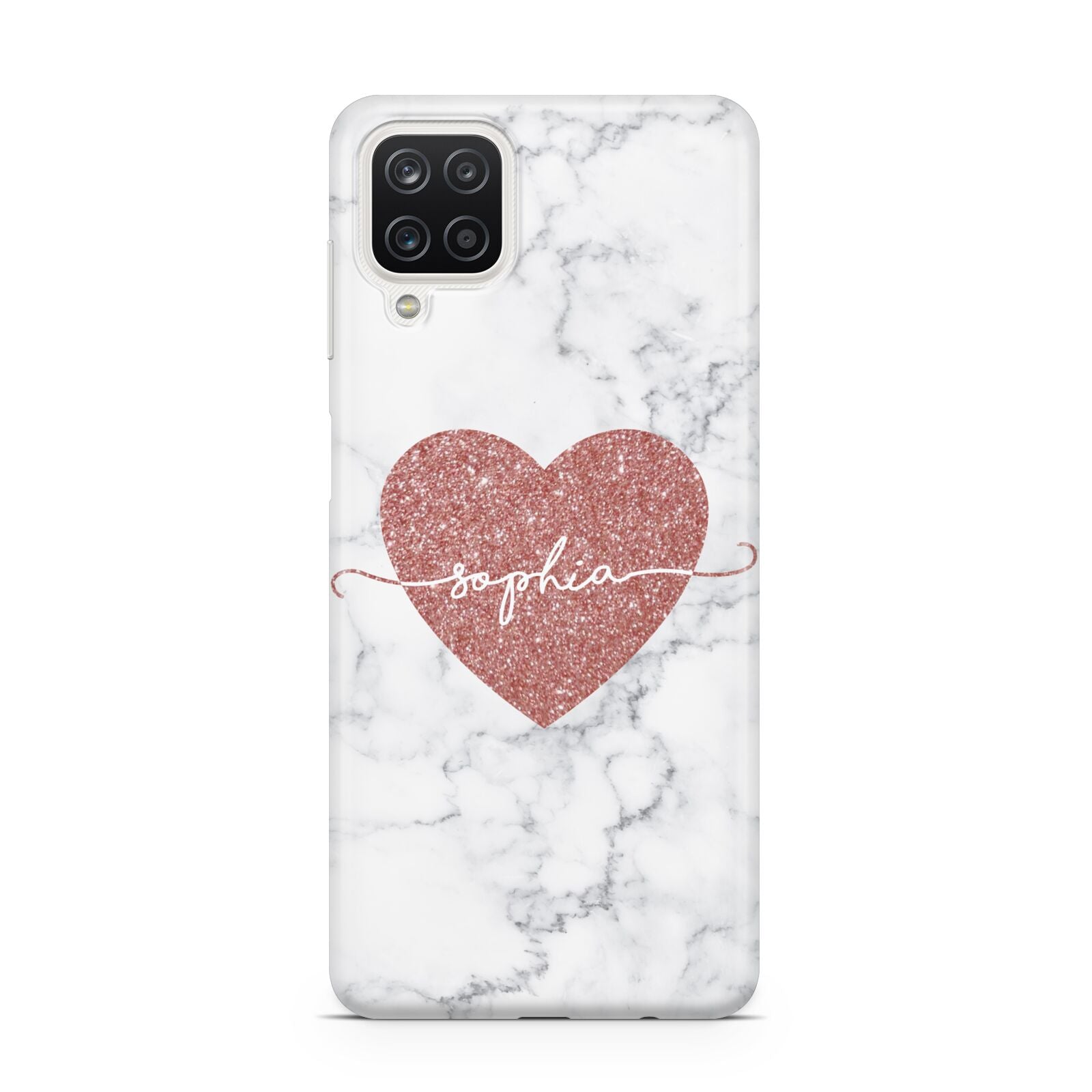 Marble Rose Gold Glitter Heart Personalised Name Samsung A12 Case