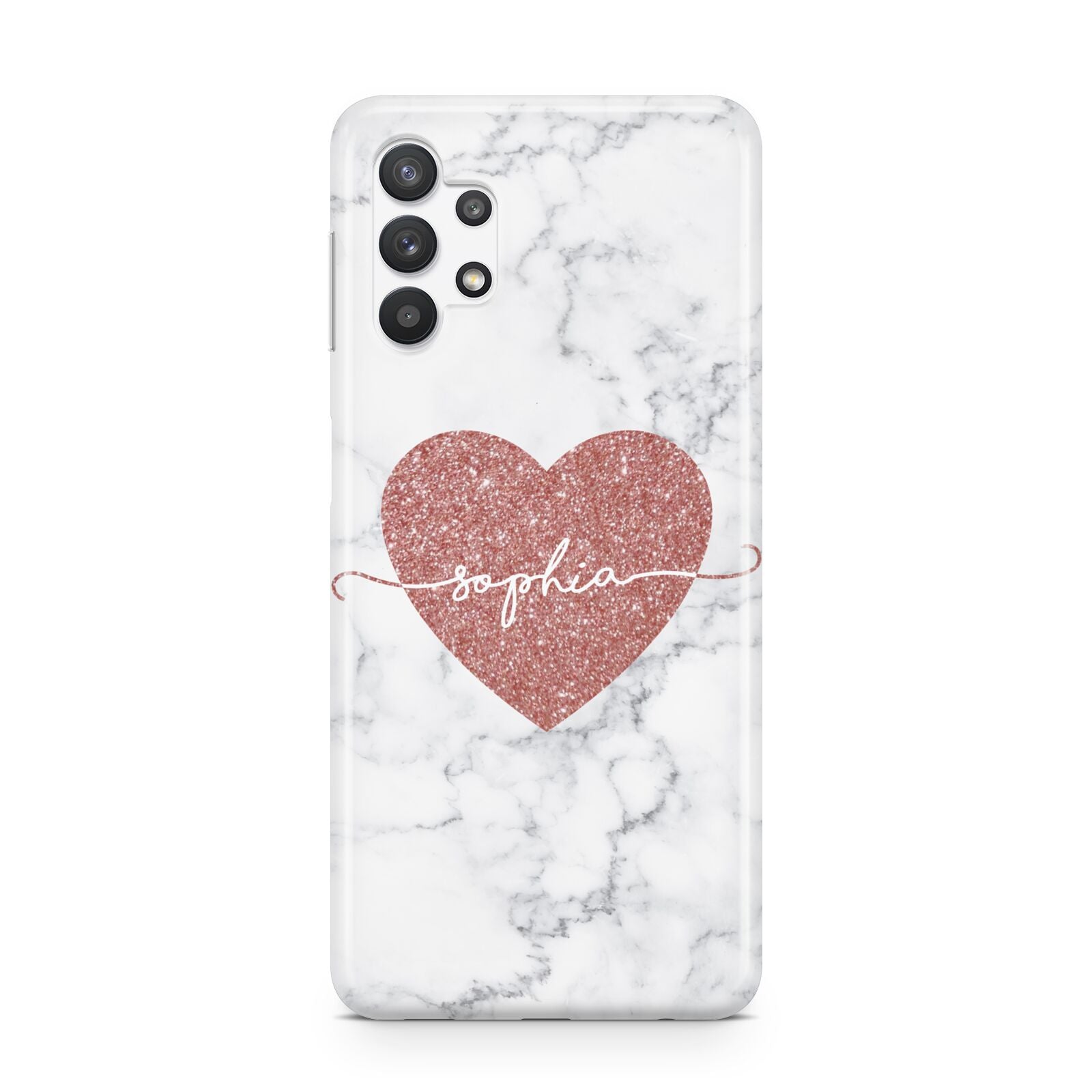 Marble Rose Gold Glitter Heart Personalised Name Samsung A32 5G Case