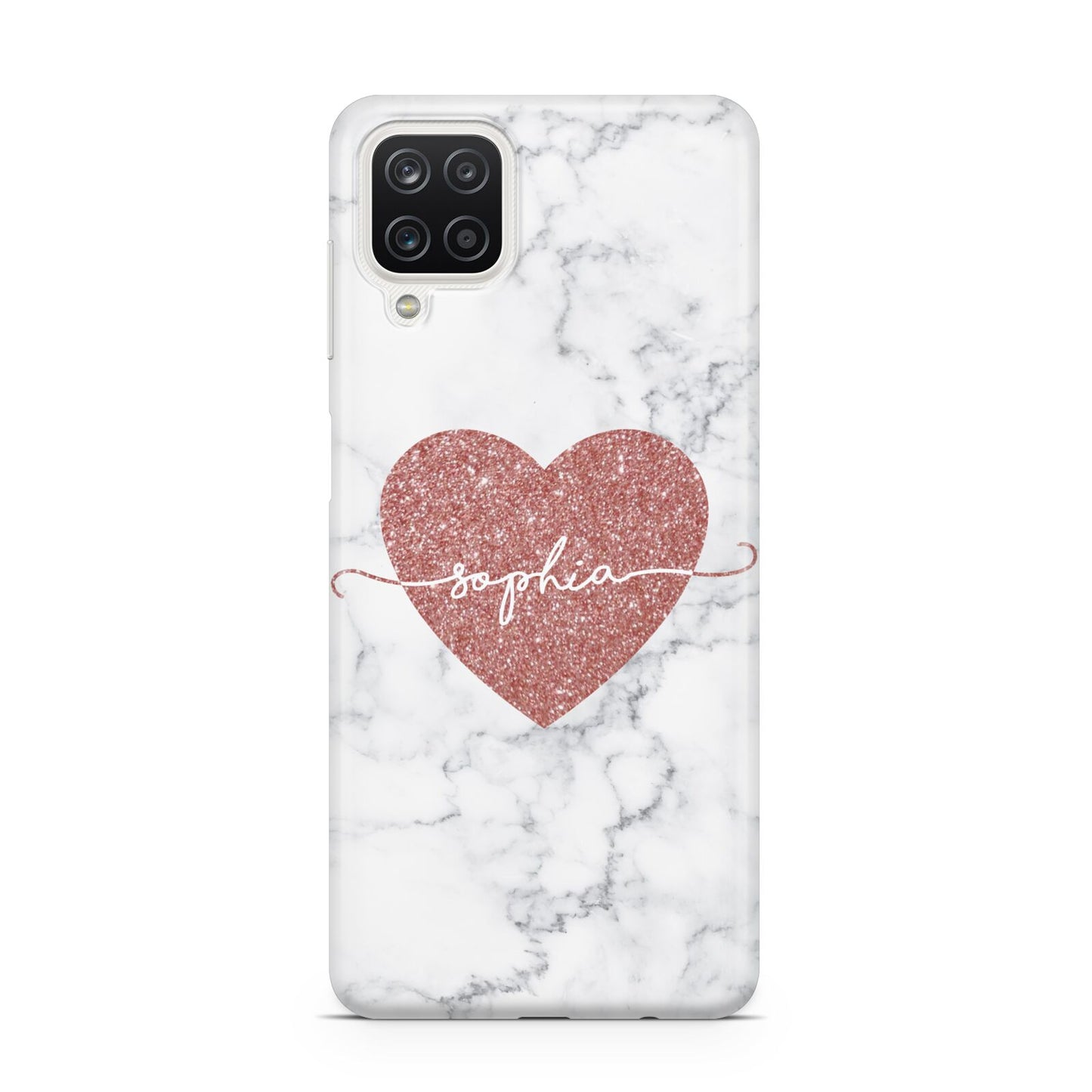 Marble Rose Gold Glitter Heart Personalised Name Samsung M12 Case