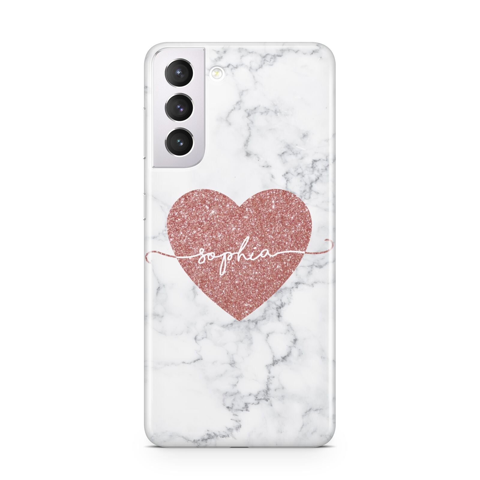 Marble Rose Gold Glitter Heart Personalised Name Samsung S21 Case