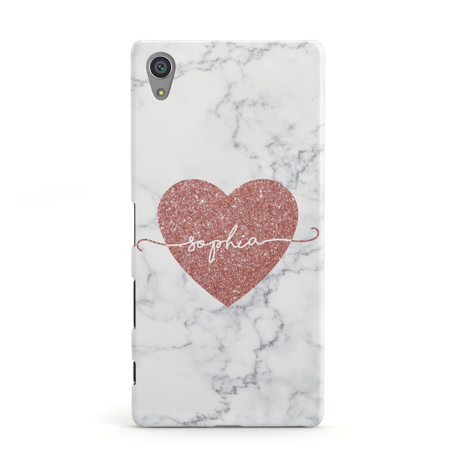 Marble Rose Gold Glitter Heart Personalised Name Sony Xperia Case