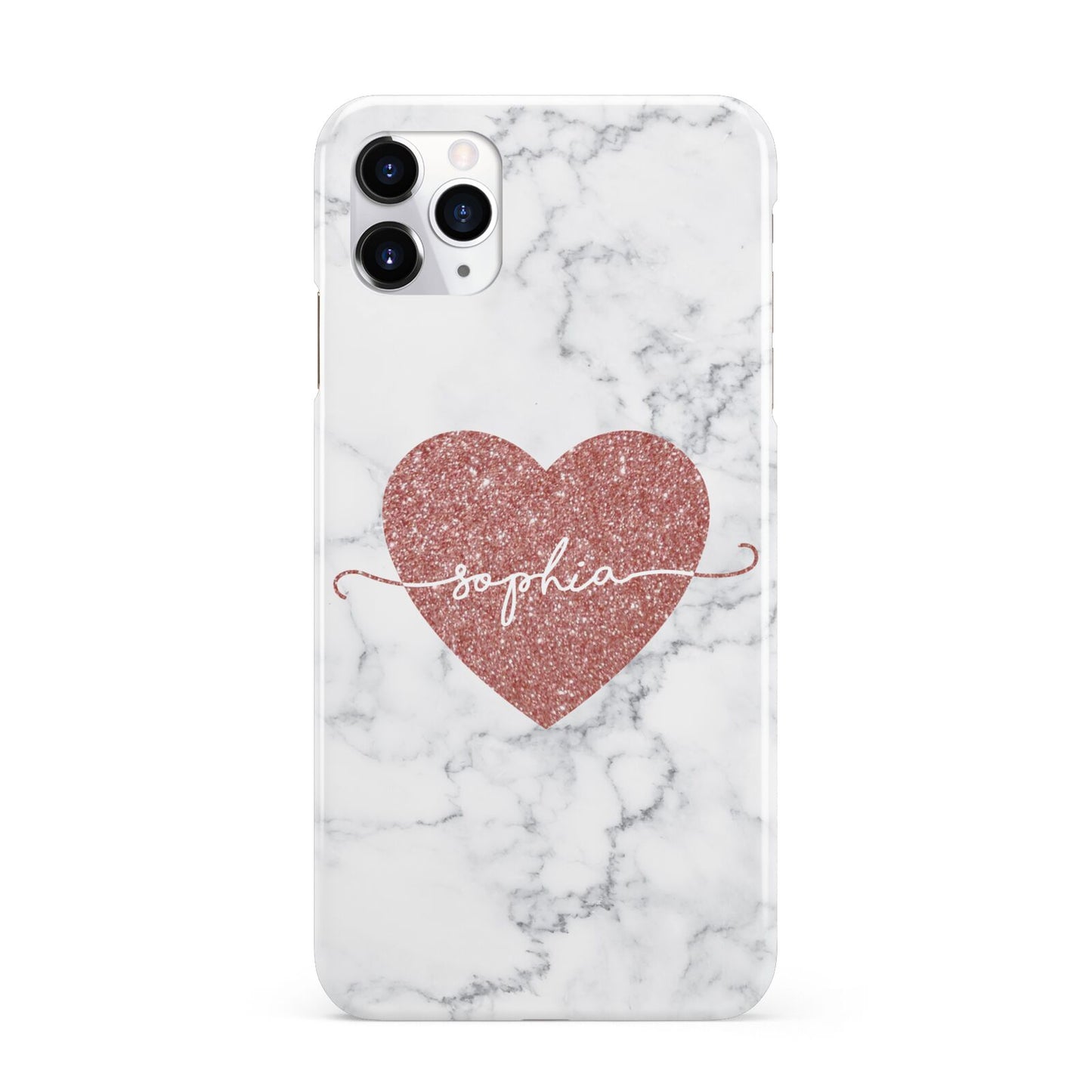 Marble Rose Gold Glitter Heart Personalised Name iPhone 11 Pro Max 3D Snap Case