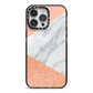 Marble Rose Gold Pink iPhone 14 Pro Max Black Impact Case on Silver phone